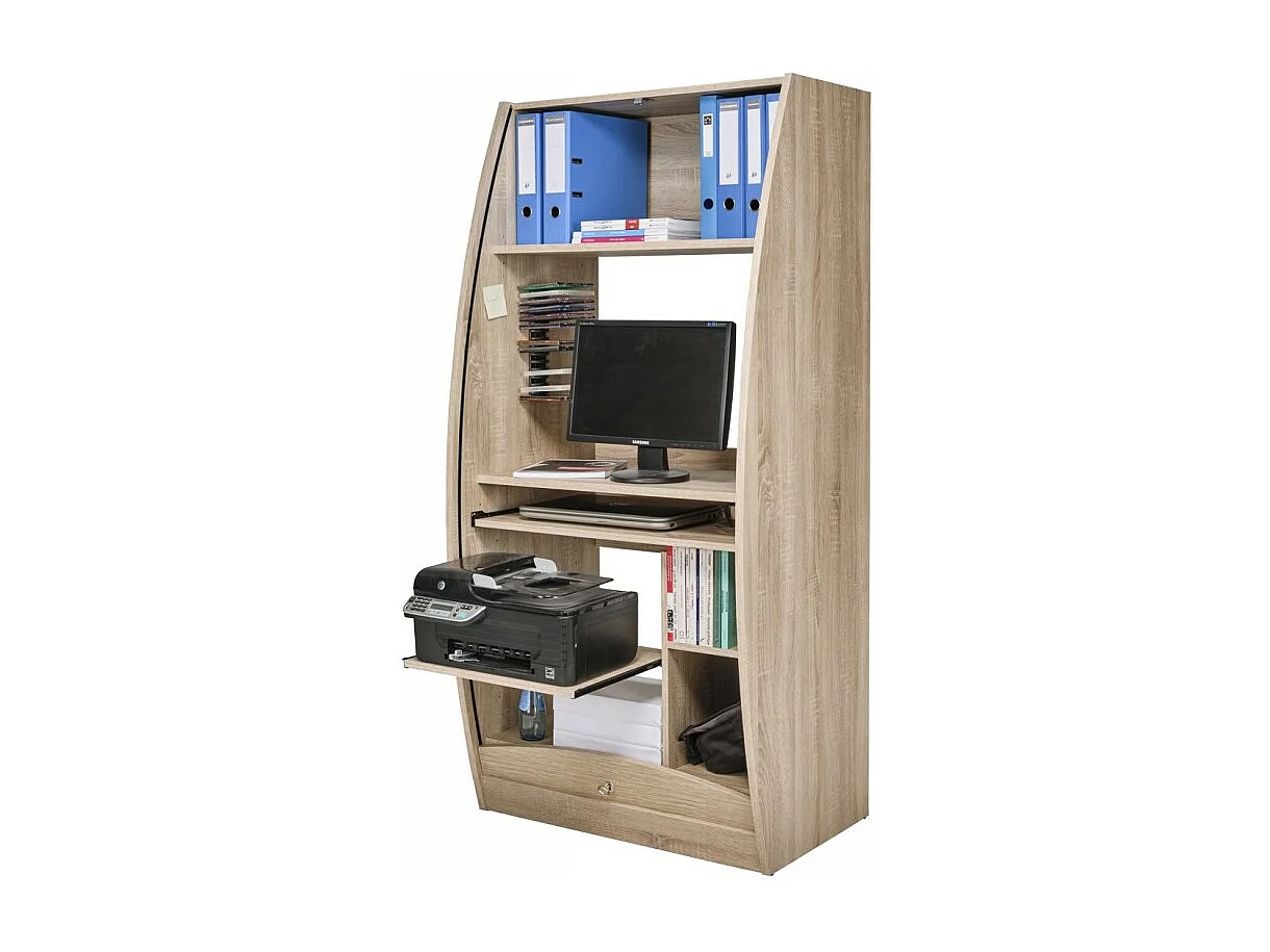 Armoire Informatique Galbée 80 cm Chêne 6 Niches