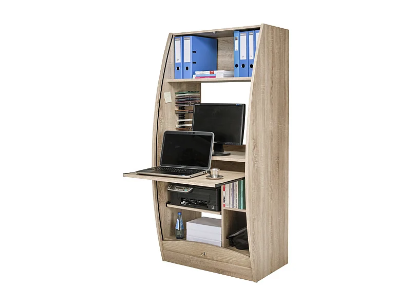 Armoire Informatique Galbée 80 cm Chêne 6 Niches