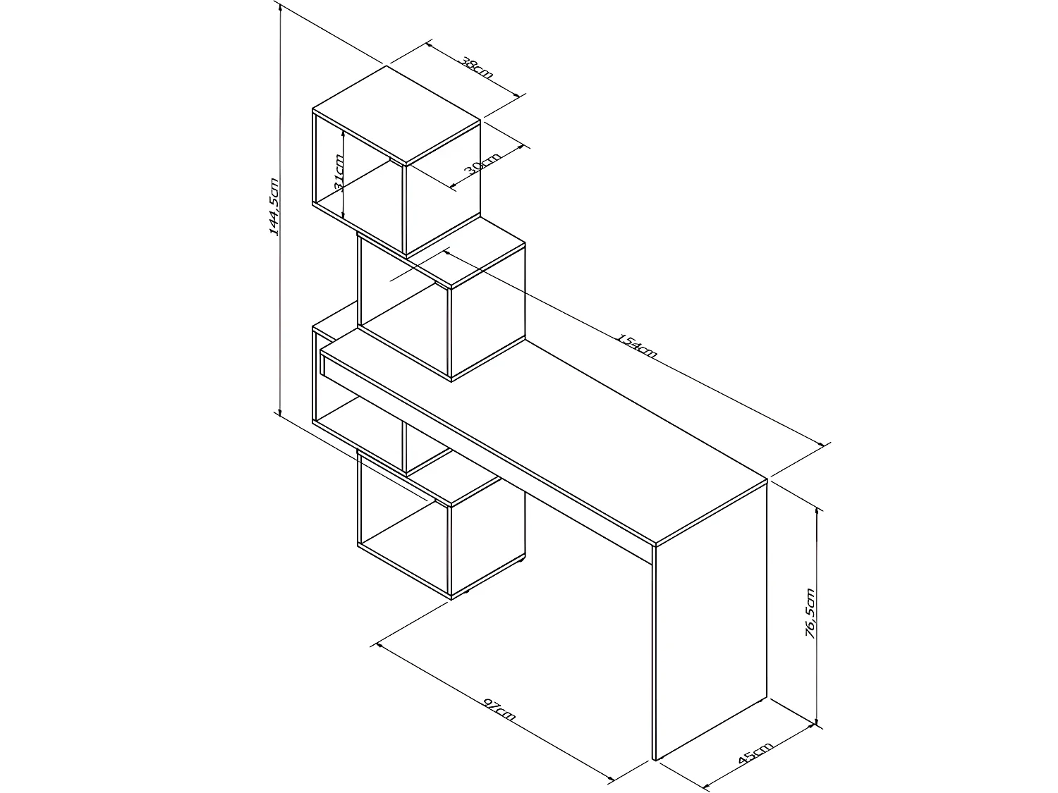 Bureau et 4 Cubes Blanc Gris