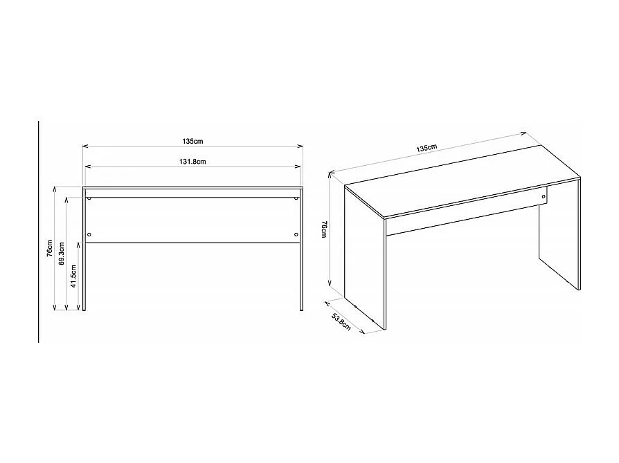 Bureau Gris Mat L 136 H 76 P 54 cm