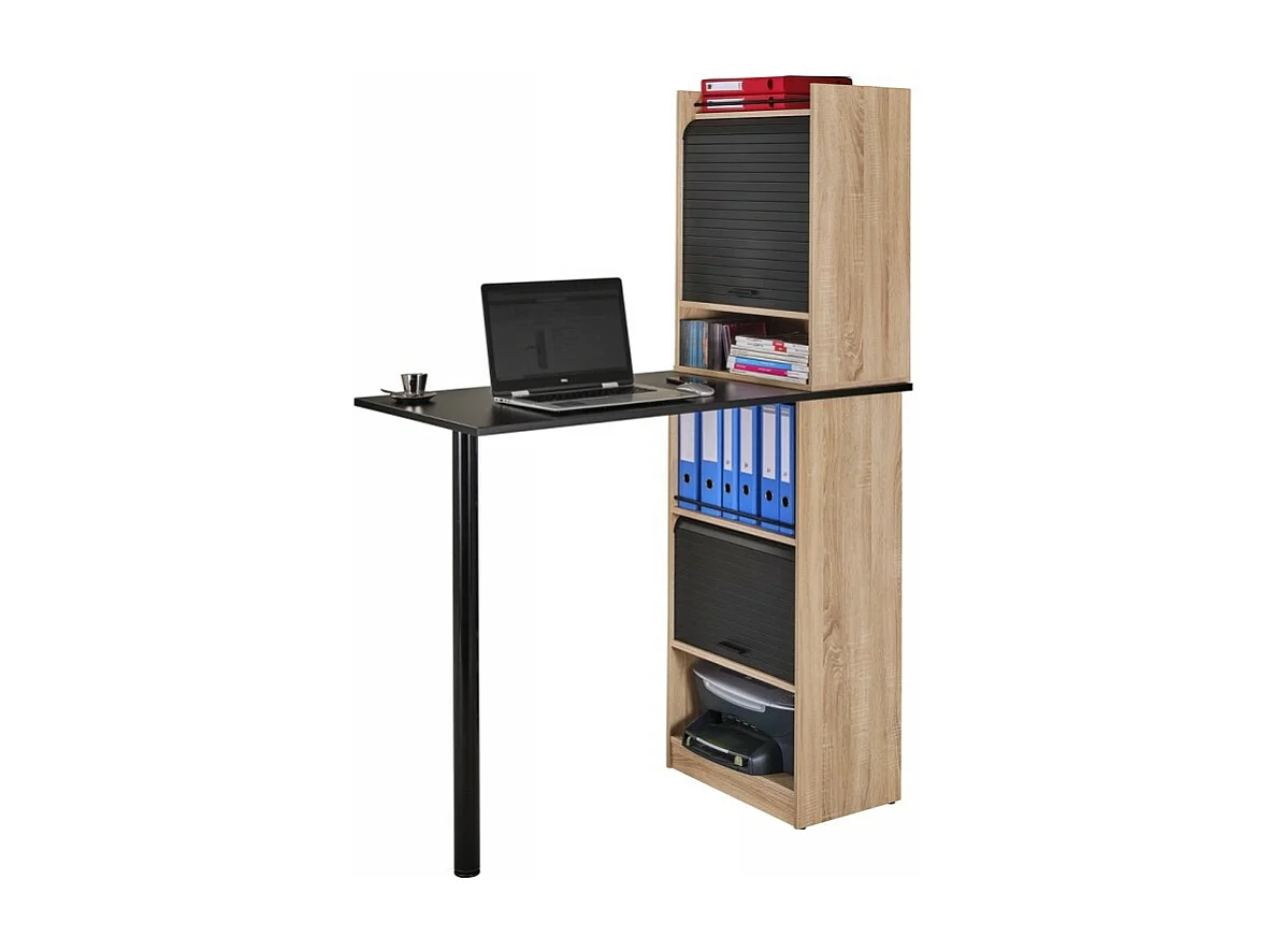 Bureau Haut et Rangements Chêne Noir