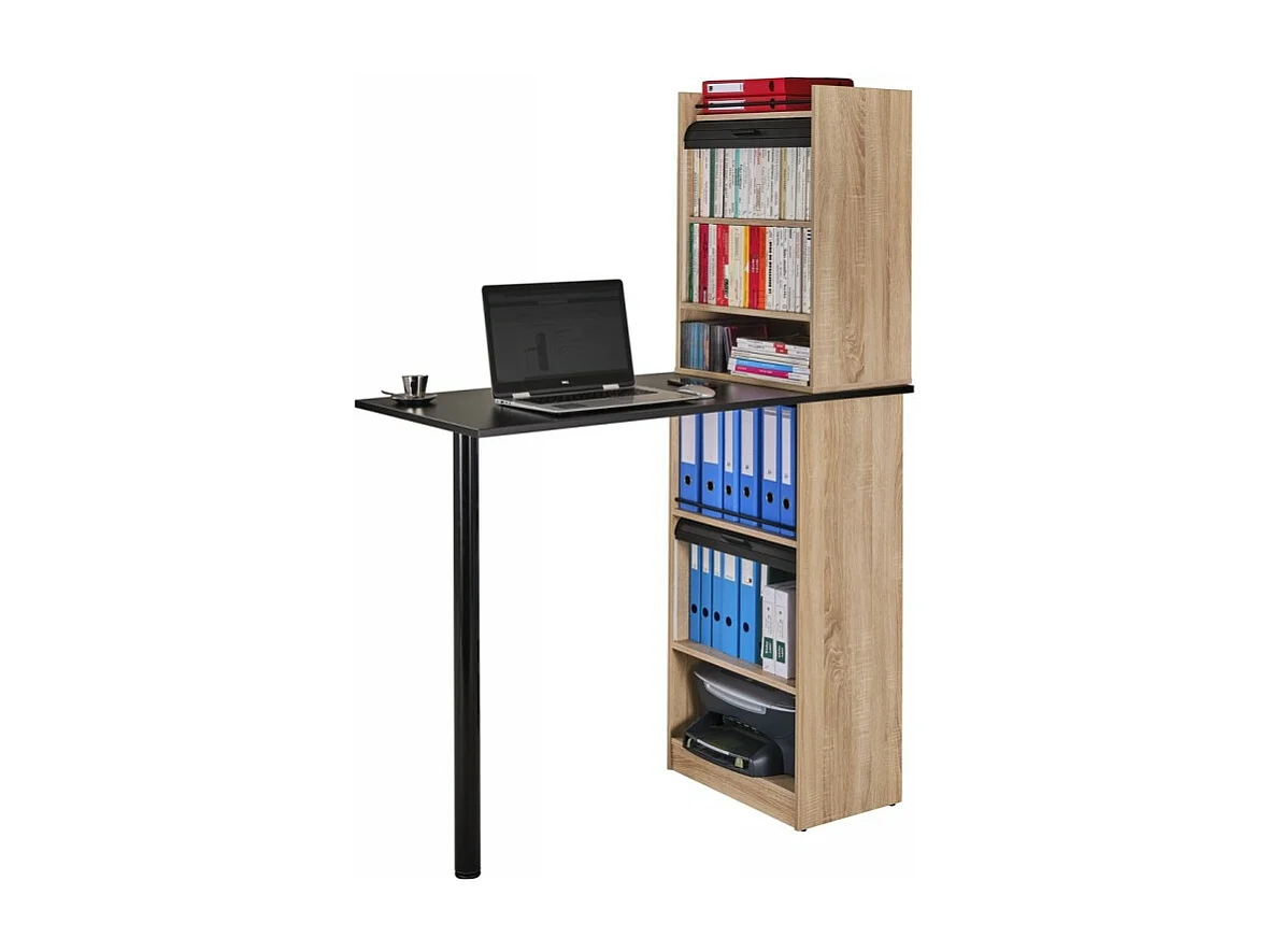 Bureau Haut et Rangements Chêne Noir