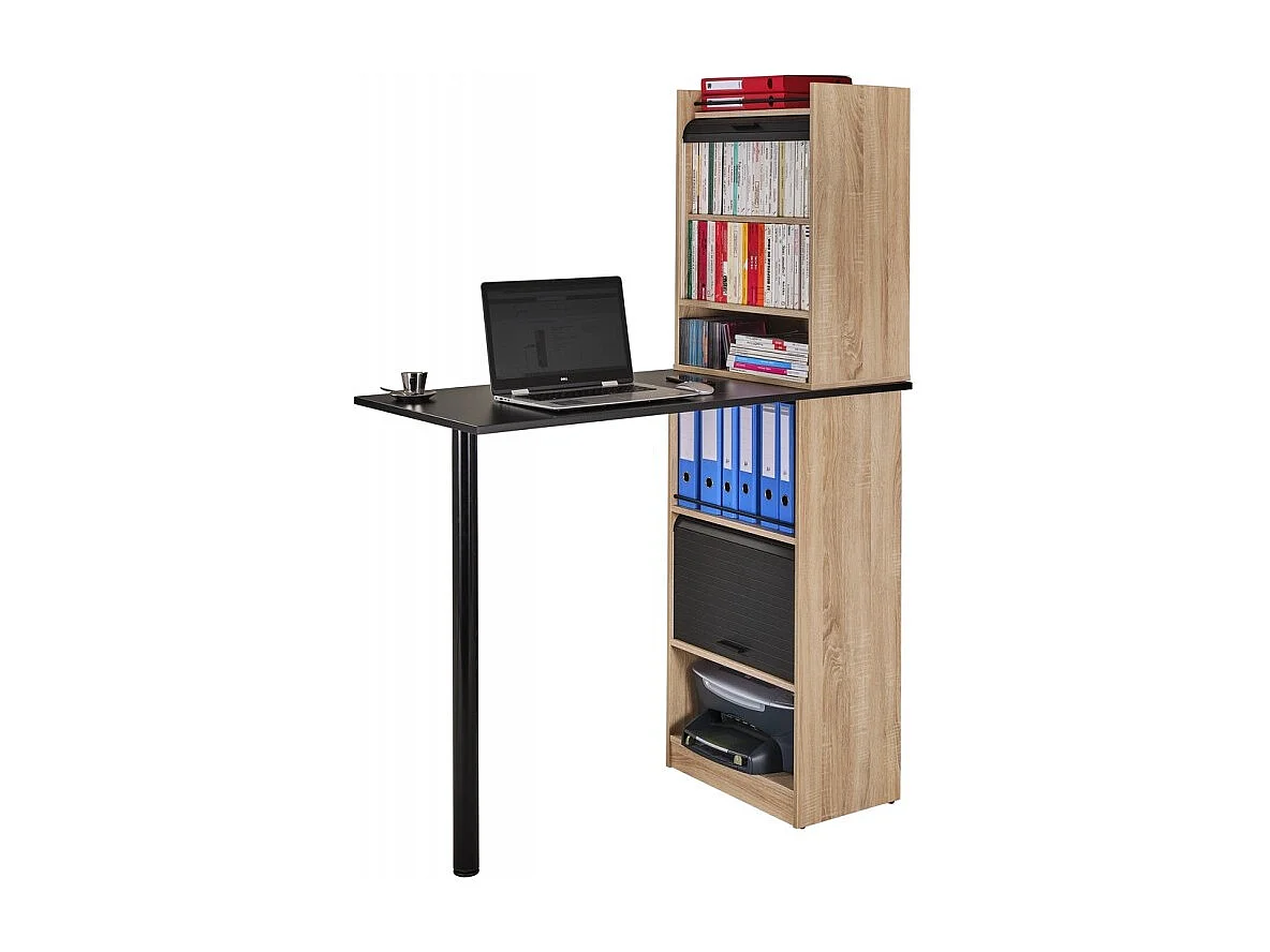 Bureau Haut et Rangements Chêne Noir