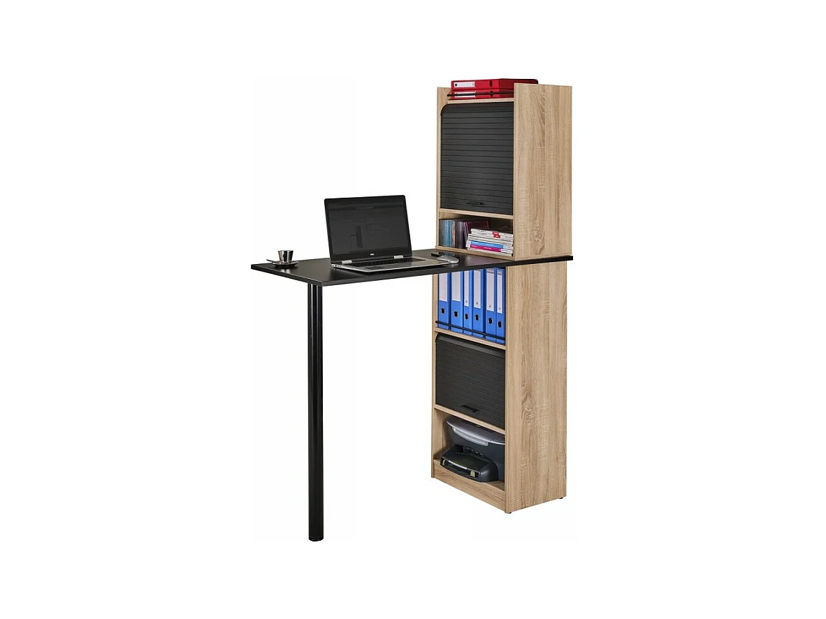 Bureau Haut et Rangements Chêne Noir