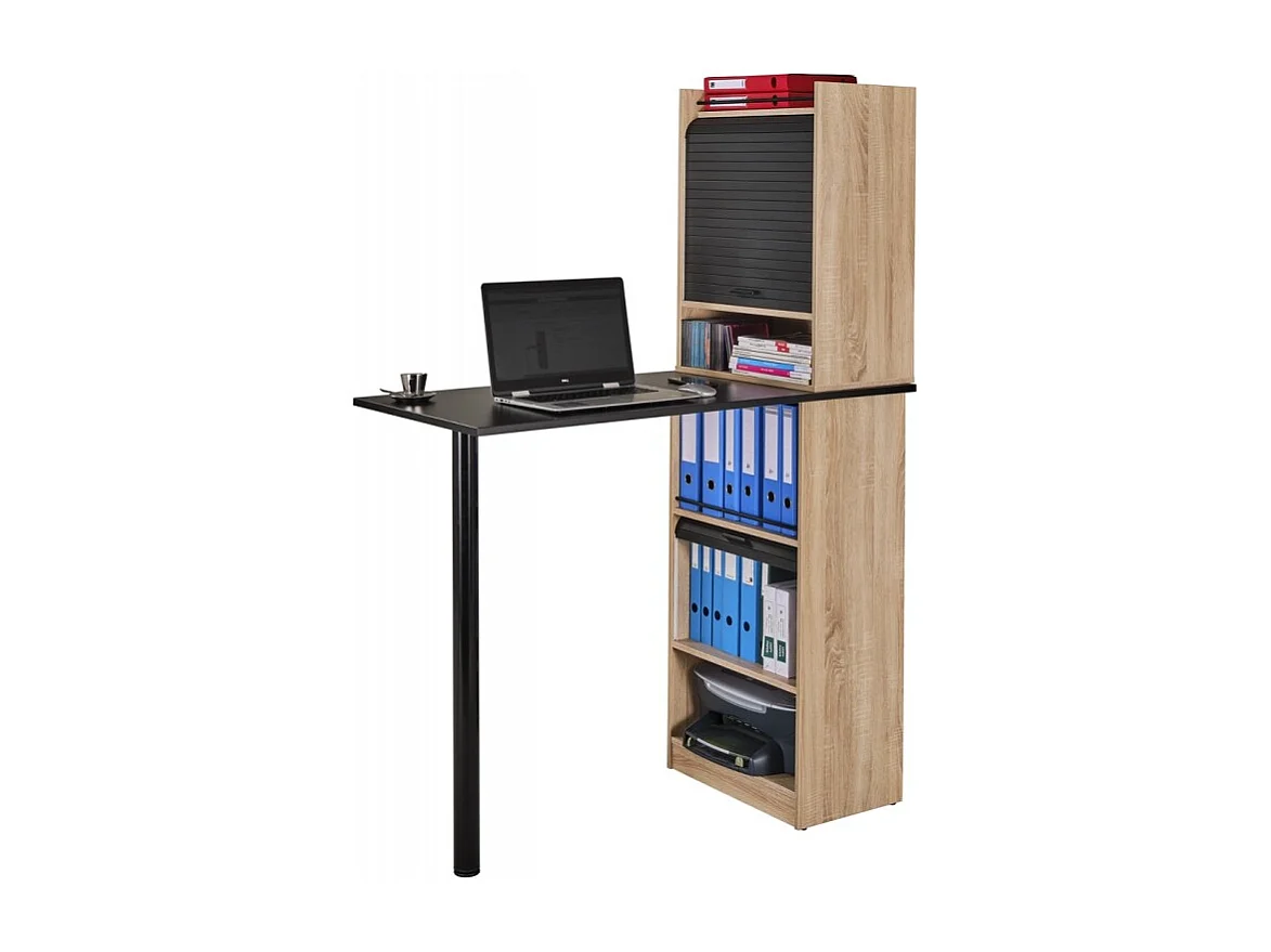 Bureau Haut et Rangements Chêne Noir