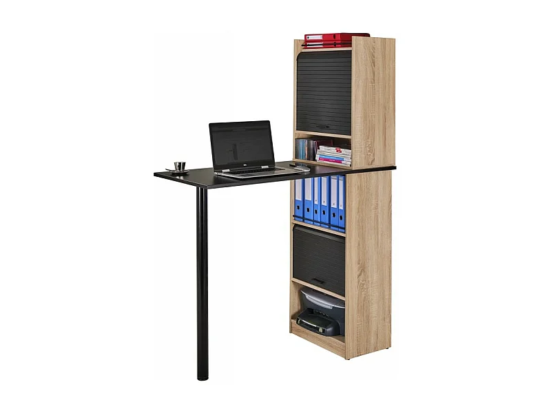 Bureau Haut et Rangements Chêne Noir