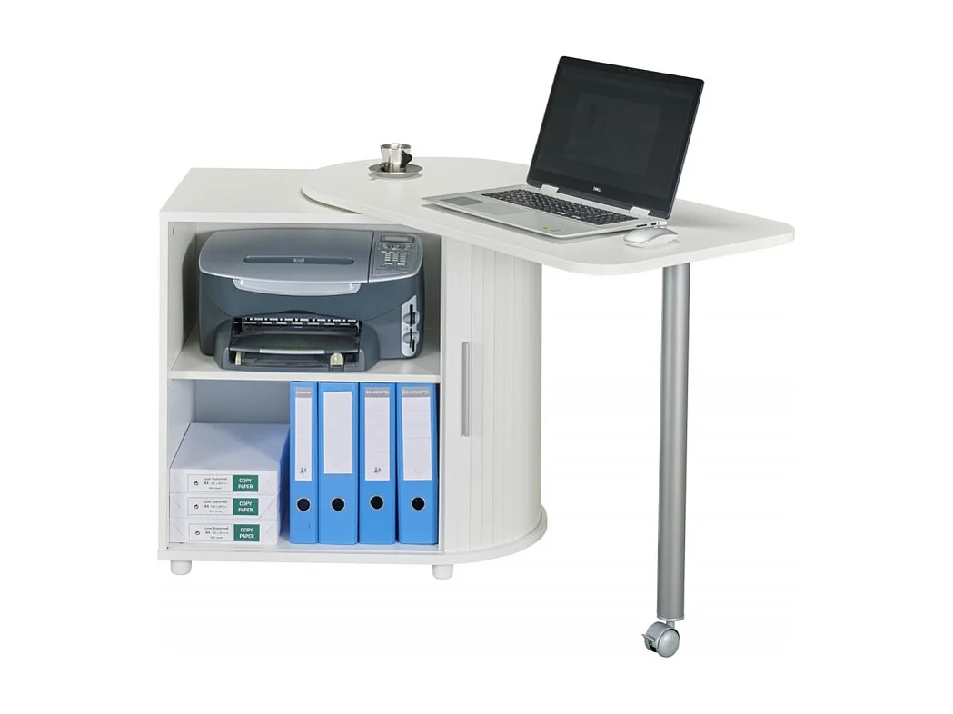 Bureau Informatique Blanc et Table Pivotante - Coloris: Blanc