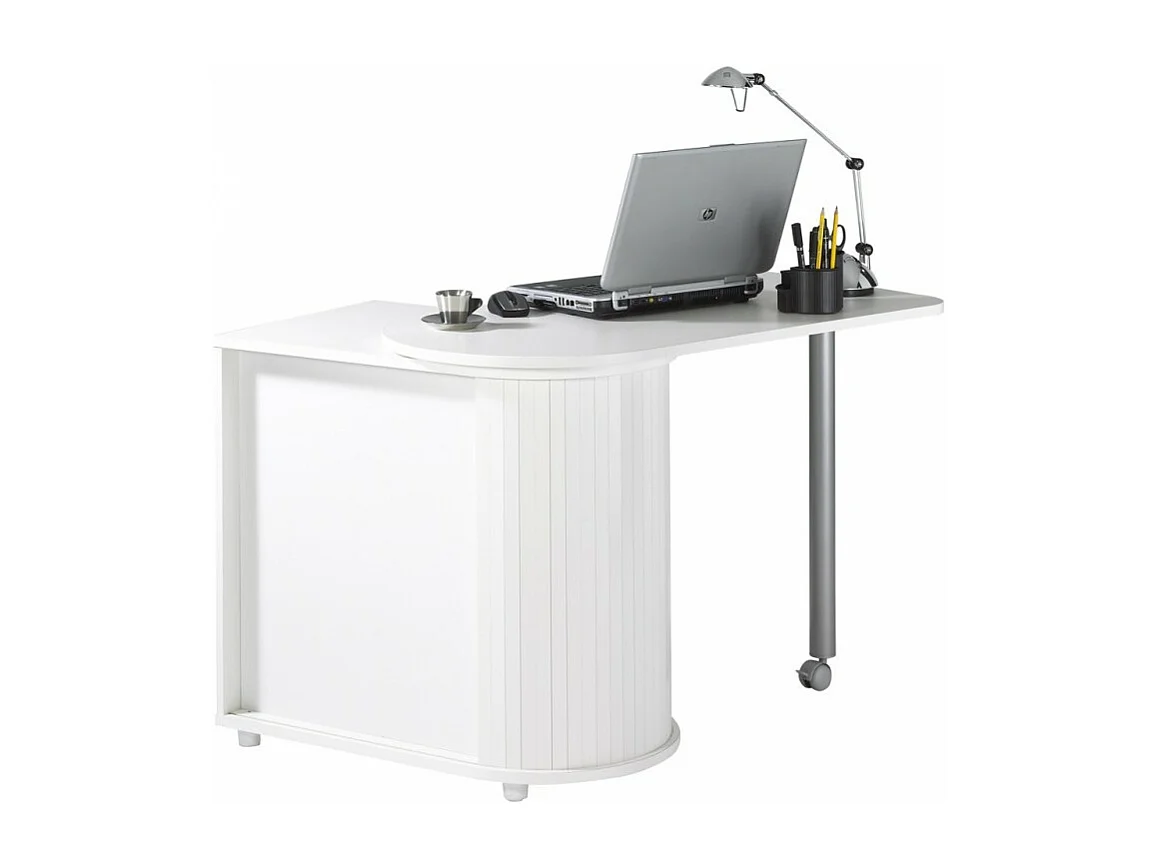 Bureau Informatique Blanc et Table Pivotante - Coloris: Blanc