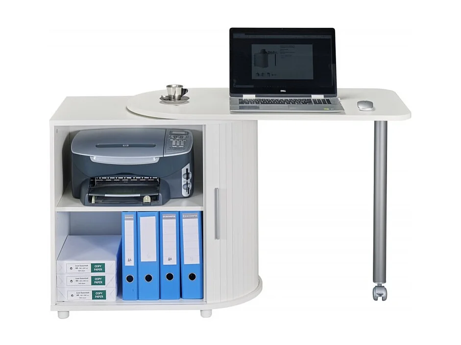 Bureau Informatique Blanc et Table Pivotante - Coloris: Blanc