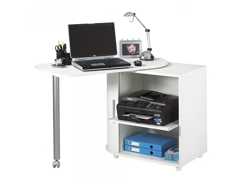 Bureau Informatique Blanc et Table Pivotante - Coloris: Blanc