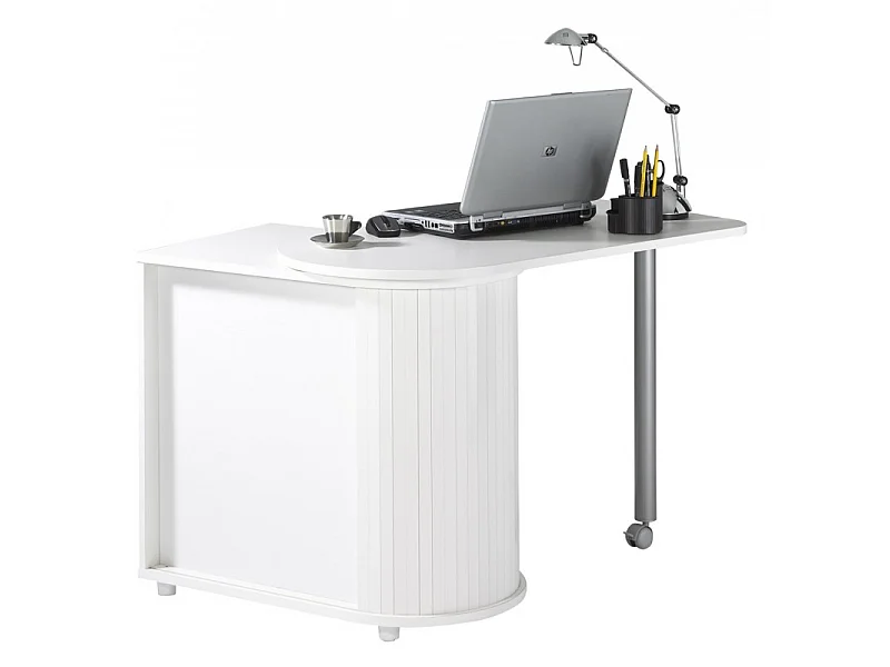 Bureau Informatique Blanc et Table Pivotante - Coloris: Blanc