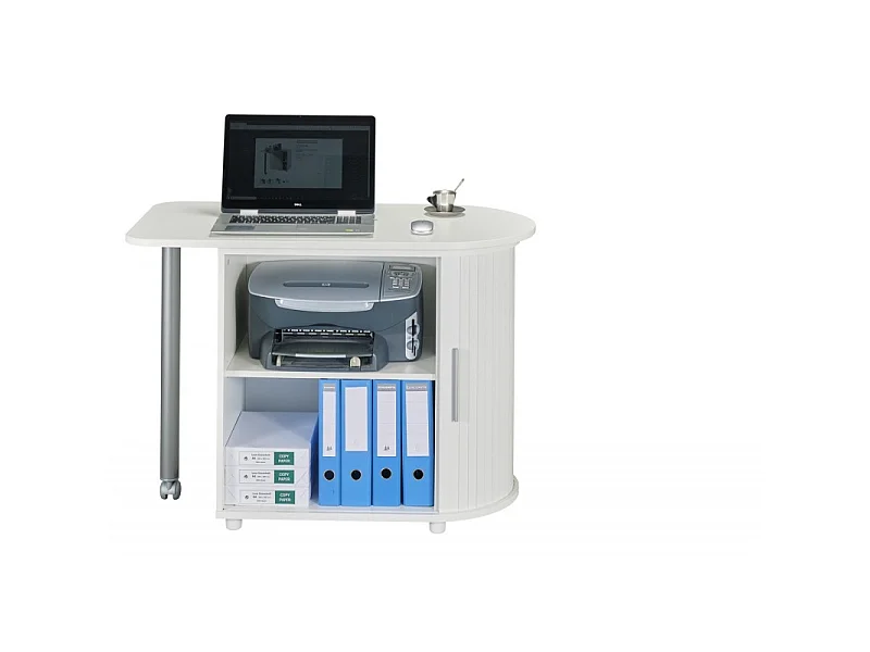 Bureau Informatique Blanc et Table Pivotante - Coloris: Blanc