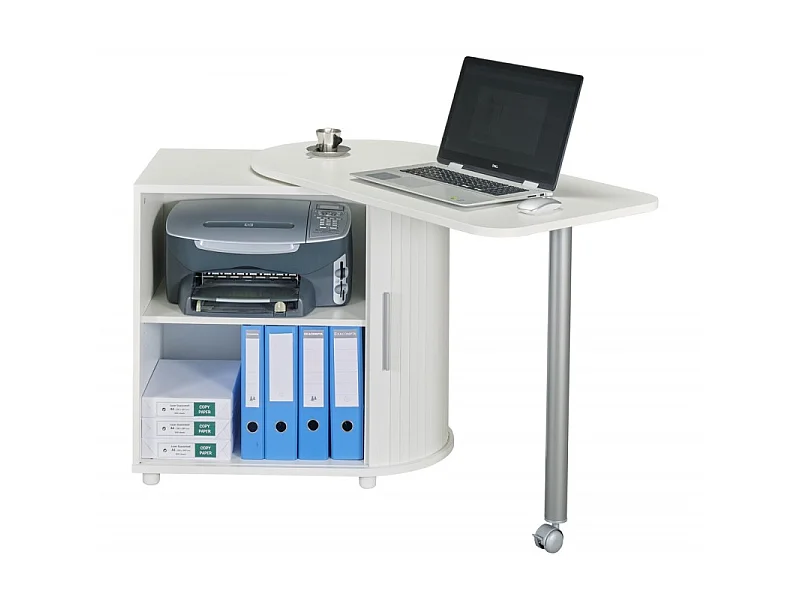 Bureau Informatique Blanc et Table Pivotante - Coloris: Blanc