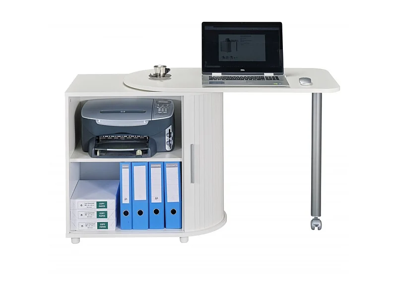 Bureau Informatique Blanc et Table Pivotante - Coloris: Blanc