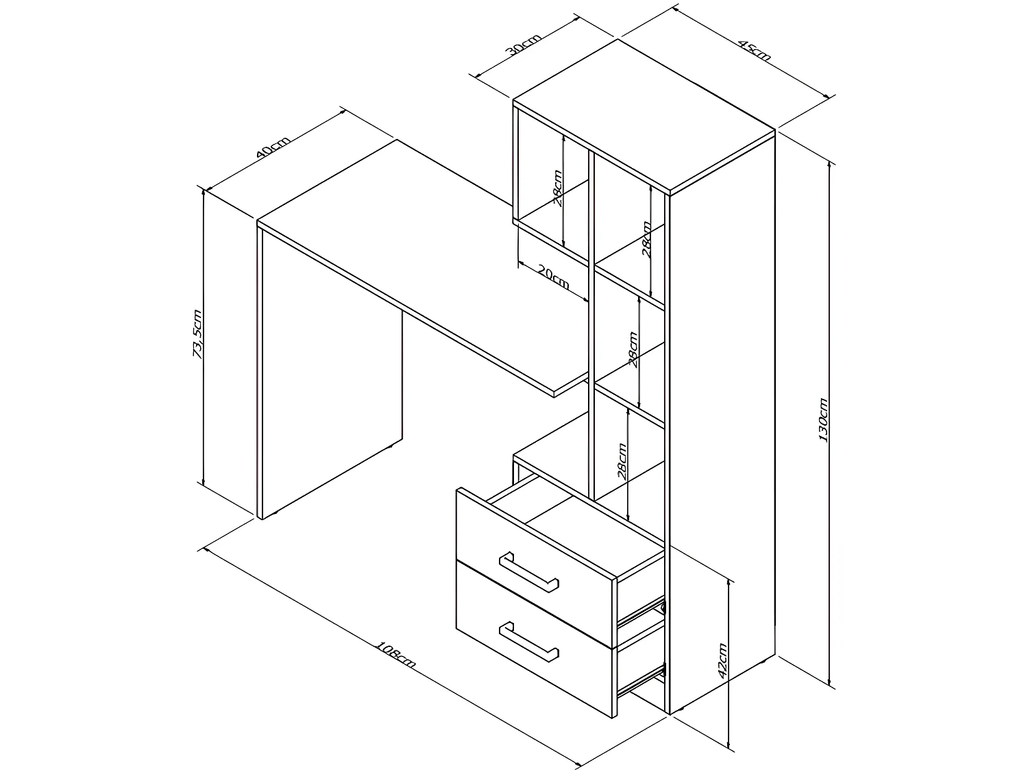Bureau et Bibliothèque Intégrée 5 Niches Blancs