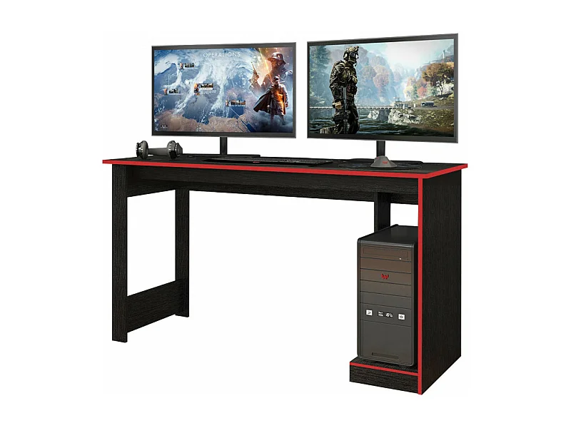 Bureau Gamer Noir Chants Rouges 1 Caisson UC L 136 H 75 P 54 cm
