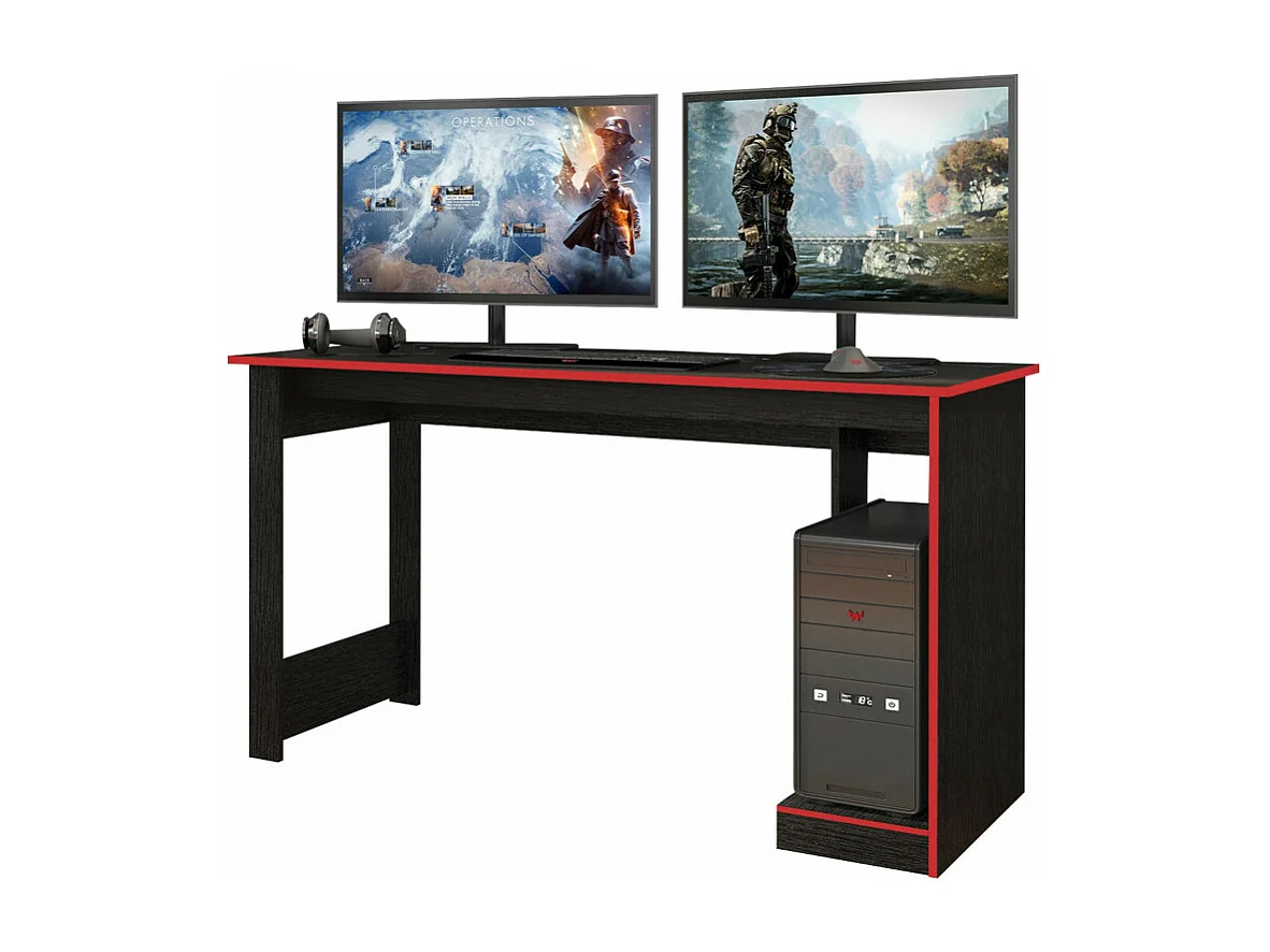 Bureau Gamer Noir Chants Rouges 1 Caisson UC L 136 H 75 P 54 cm