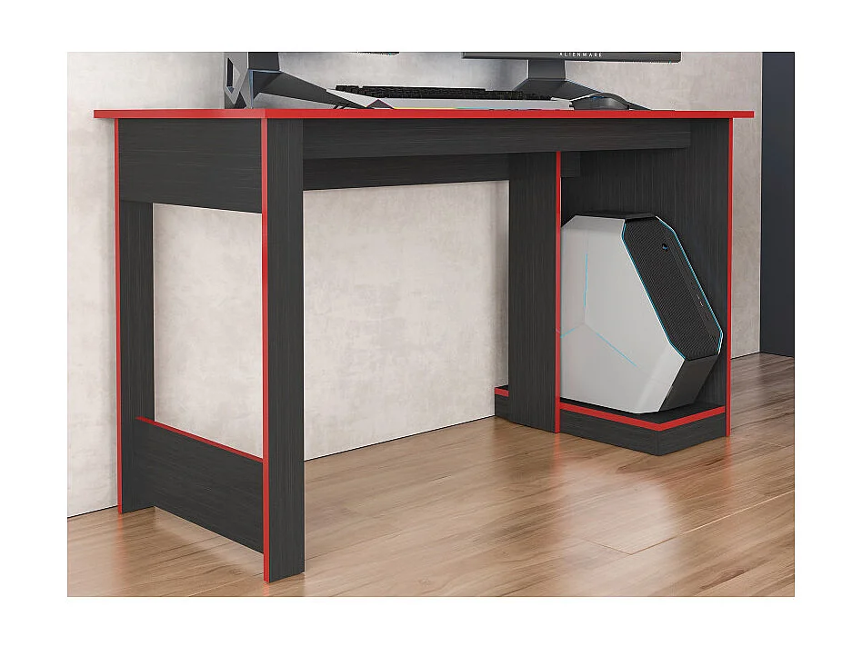 Bureau Gamer Noir Chants Rouges 1 Caisson UC L 136 H 75 P 54 cm
