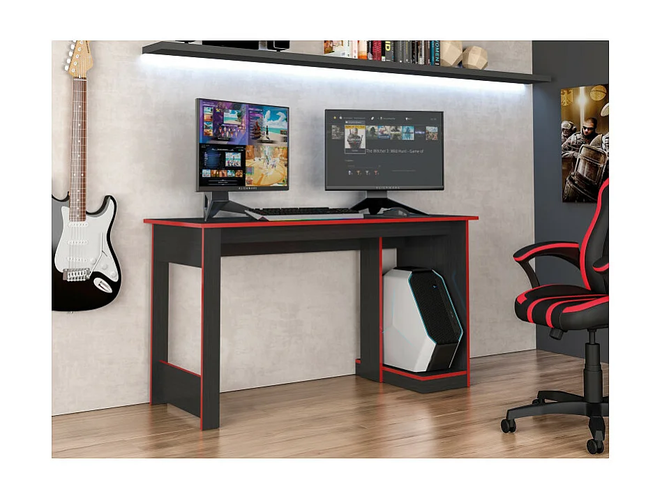 Bureau Gamer Noir Chants Rouges 1 Caisson UC L 136 H 75 P 54 cm