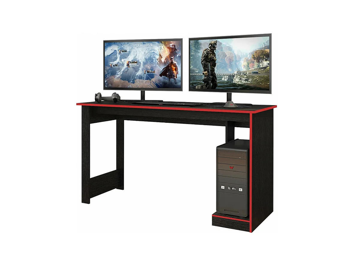 Bureau Gamer Noir Chants Rouges 1 Caisson UC L 136 H 75 P 54 cm