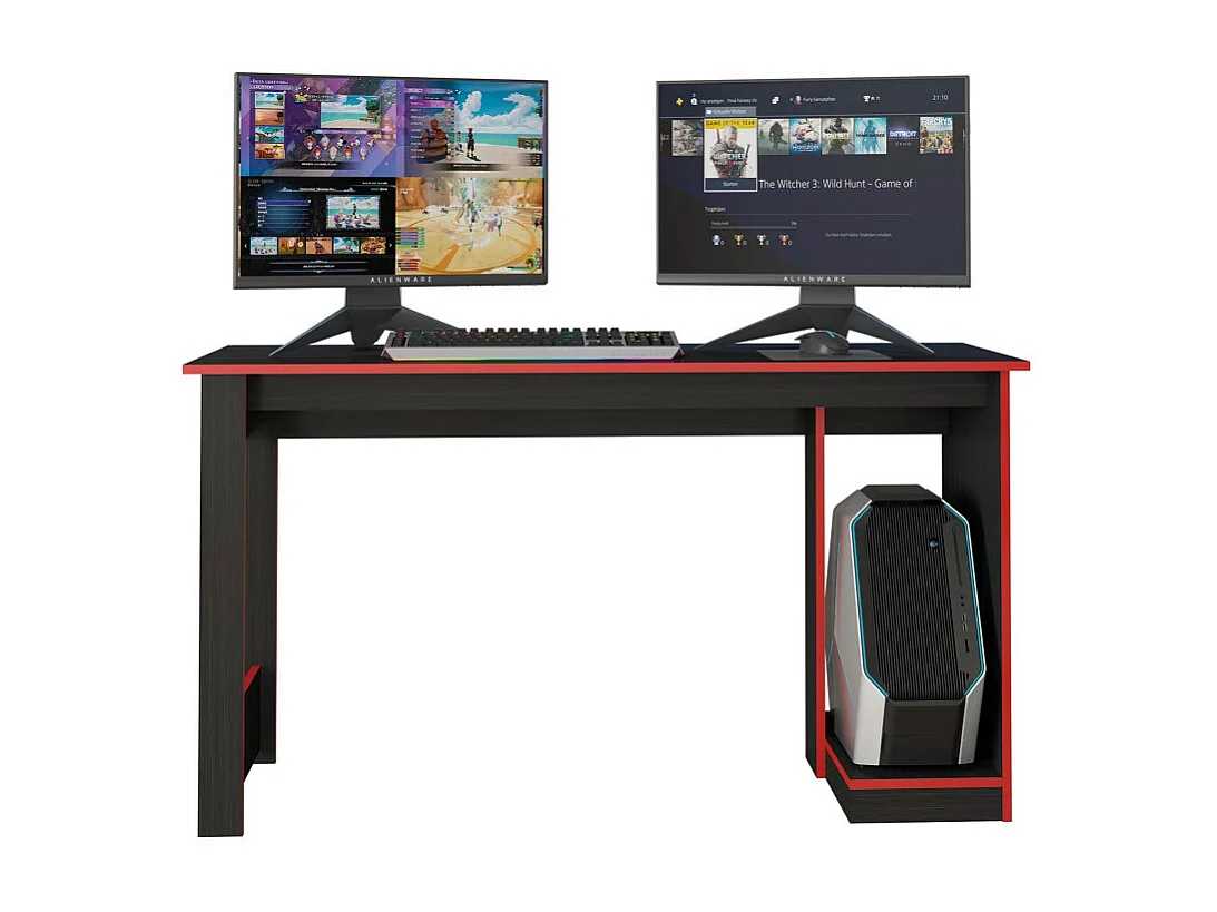 Bureau Gamer Noir Chants Rouges 1 Caisson UC L 136 H 75 P 54 cm