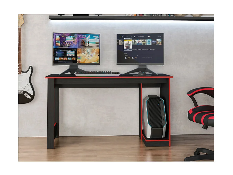 Bureau Gamer Noir Chants Rouges 1 Caisson UC L 136 H 75 P 54 cm