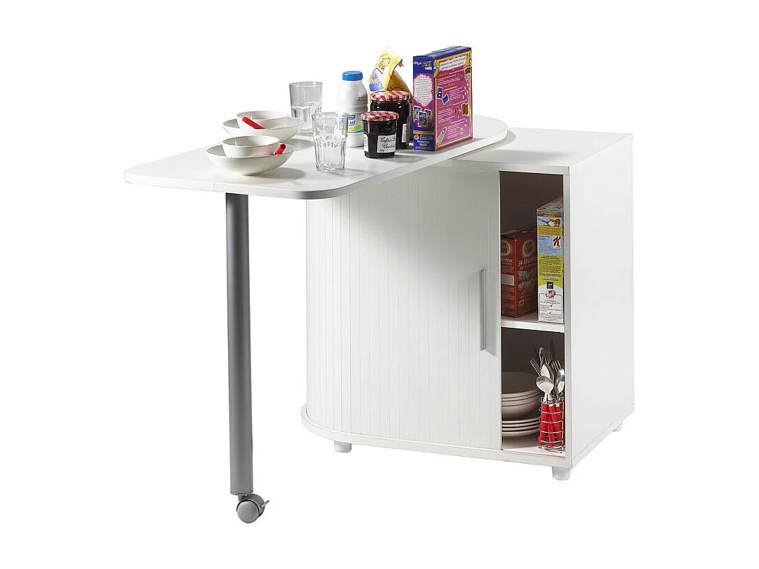 Table Pivotante et Rangement de Cuisine Blanc