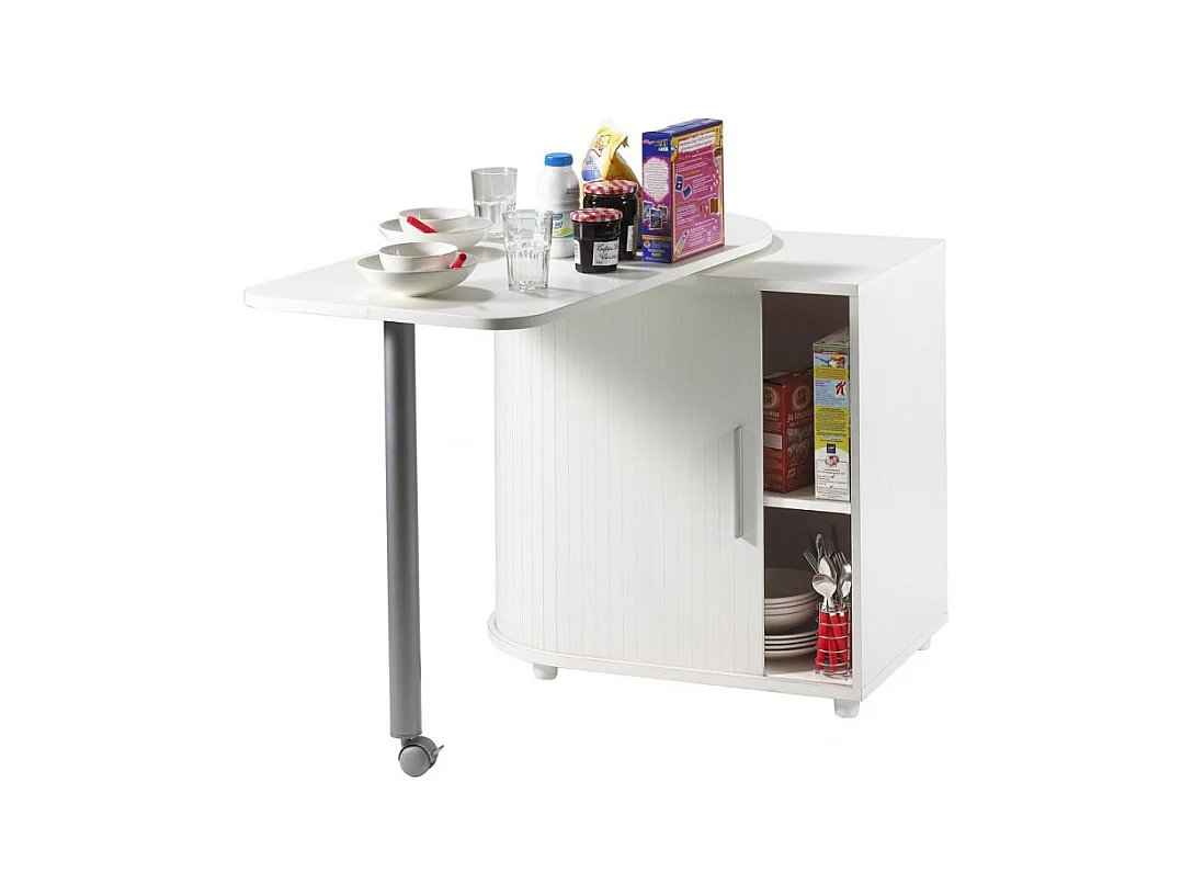Table Pivotante et Rangement de Cuisine Blanc