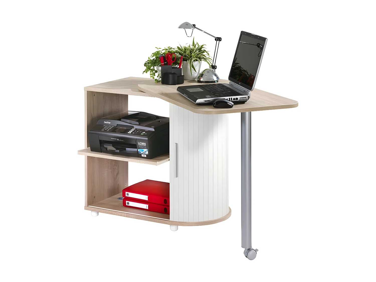Bureau Pivotant et Meuble de Rangement Chêne 2 Niches 77 x 71,7 x 47 cm - Coloris: Blanc