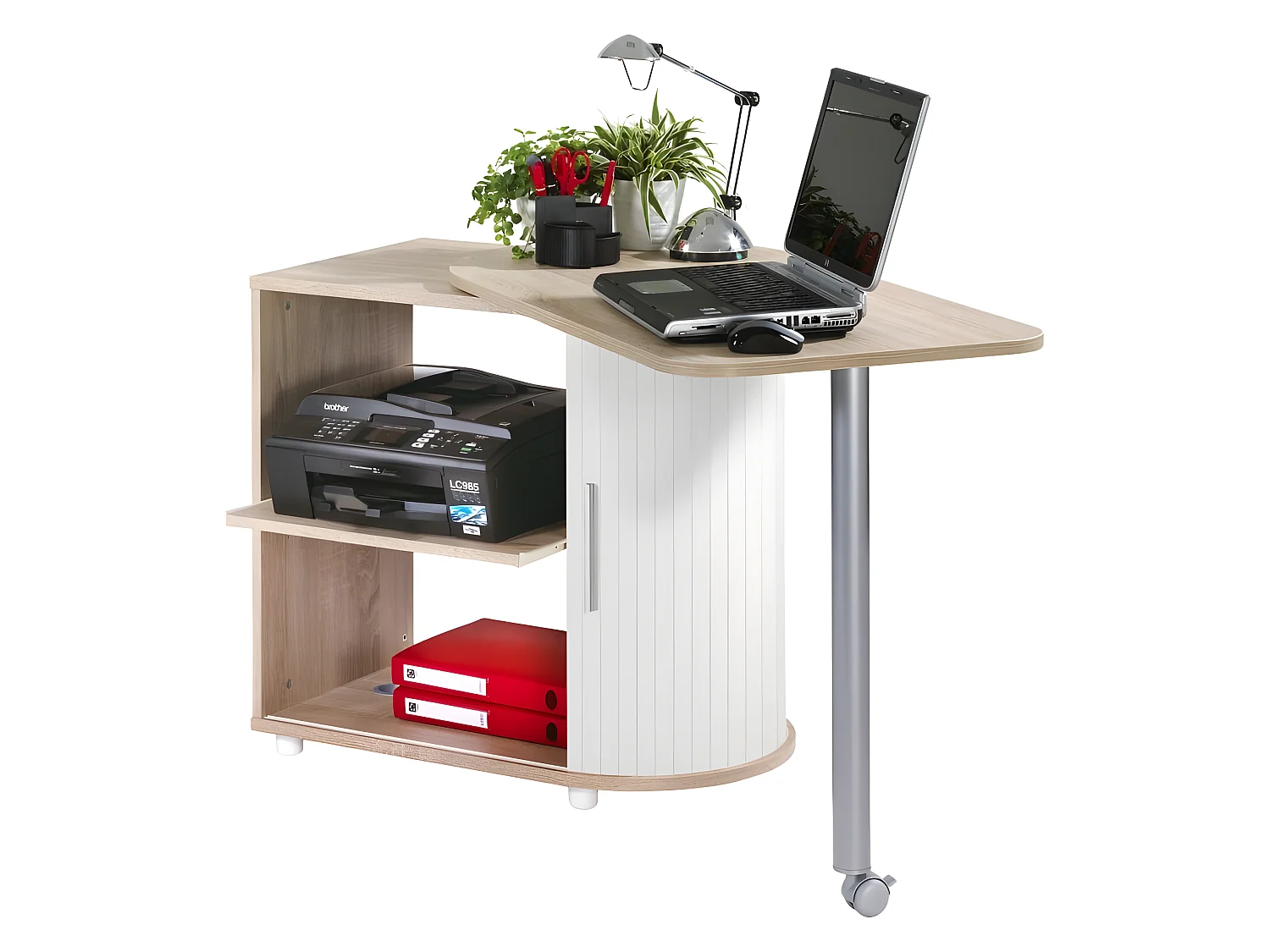 Bureau Pivotant et Meuble de Rangement Chêne 2 Niches 77 x 71,7 x 47 cm - Coloris: Blanc