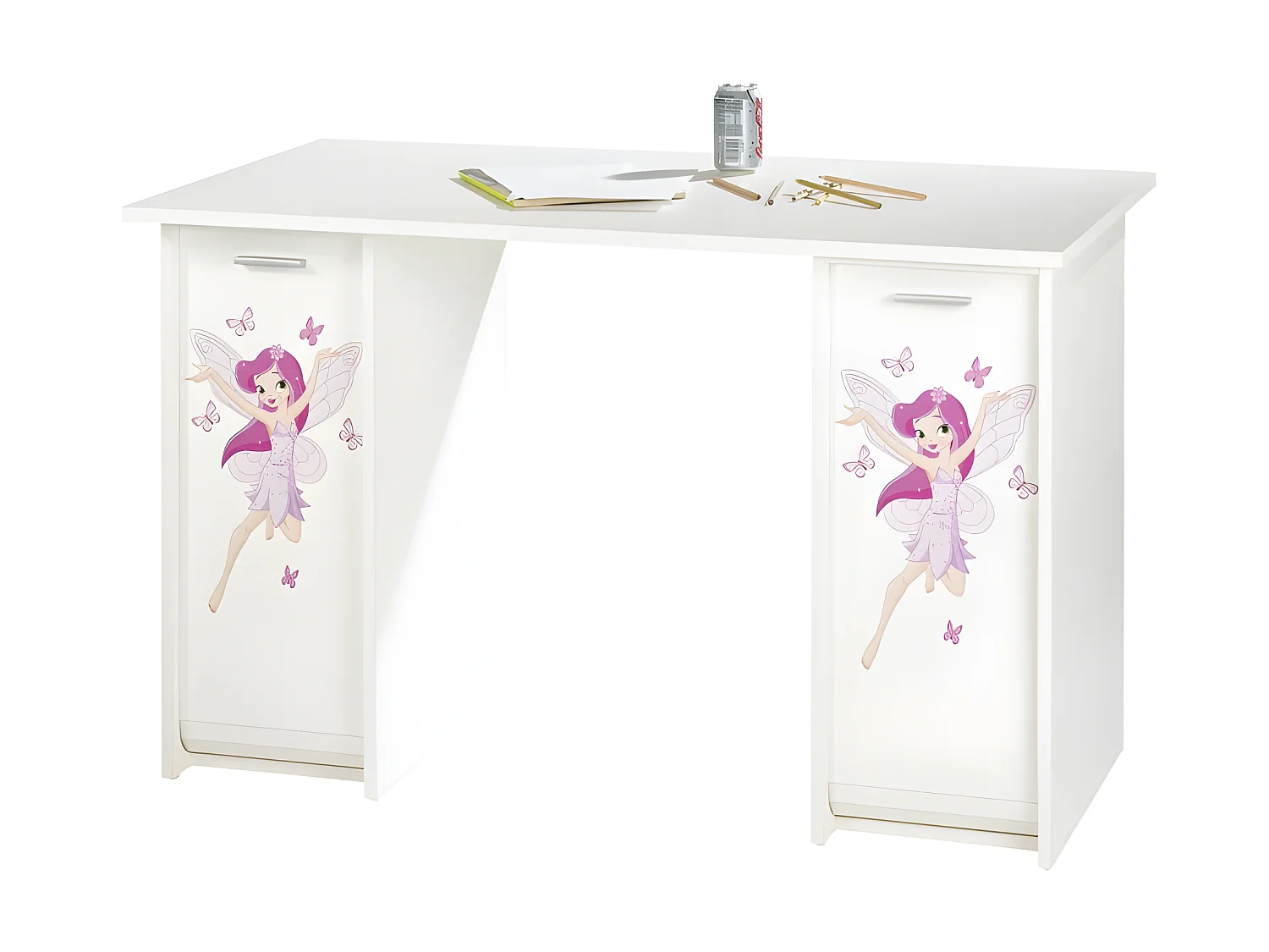 Bureau Blanc 2 Caissons A Rideau - Coloris: Fée 217