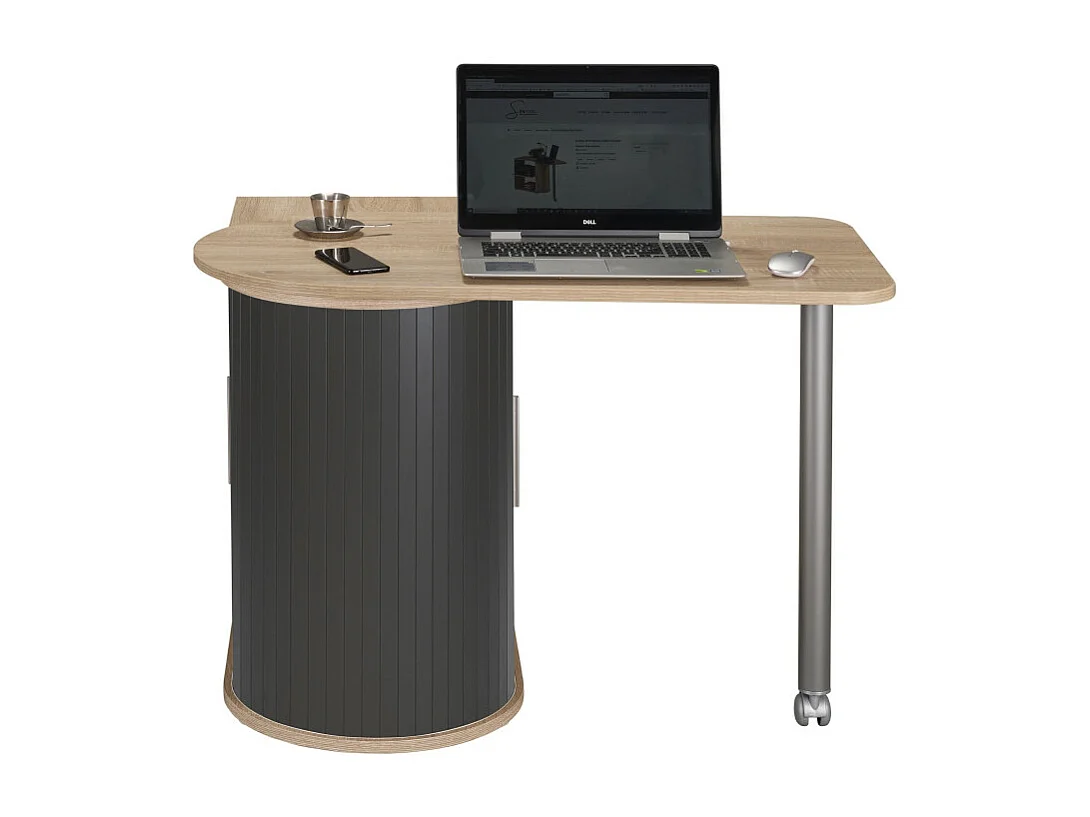 Bureau Pivotant et Meuble de Rangement Chêne 2 Niches 77 x 71,7 x 47 cm - Coloris: Noir