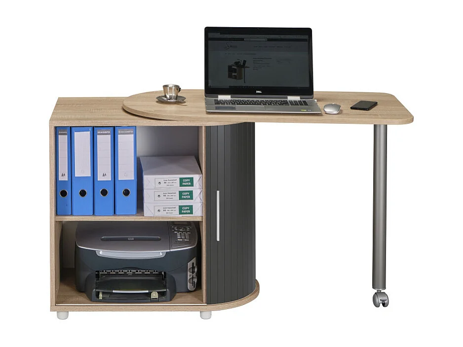 Bureau Pivotant et Meuble de Rangement Chêne 2 Niches 77 x 71,7 x 47 cm - Coloris: Noir