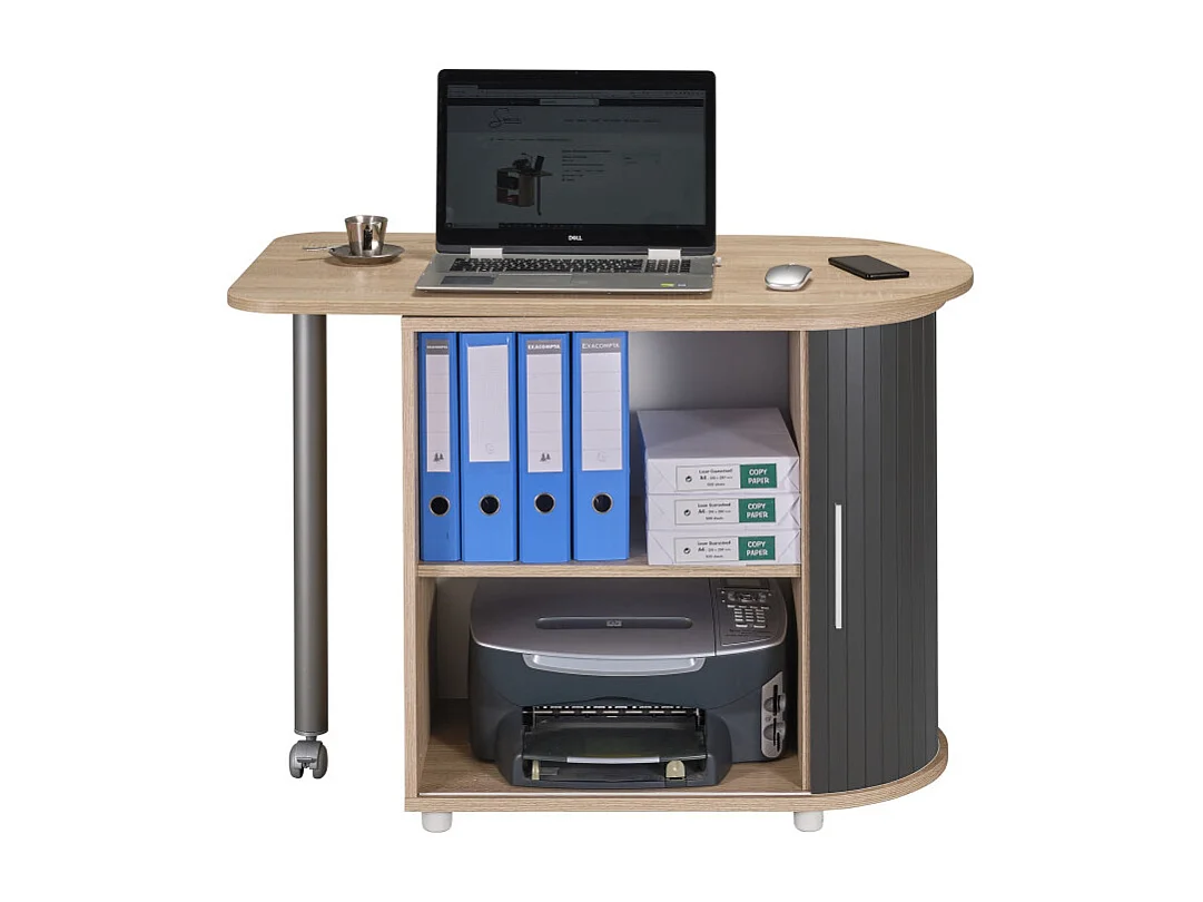 Bureau Pivotant et Meuble de Rangement Chêne 2 Niches 77 x 71,7 x 47 cm - Coloris: Noir