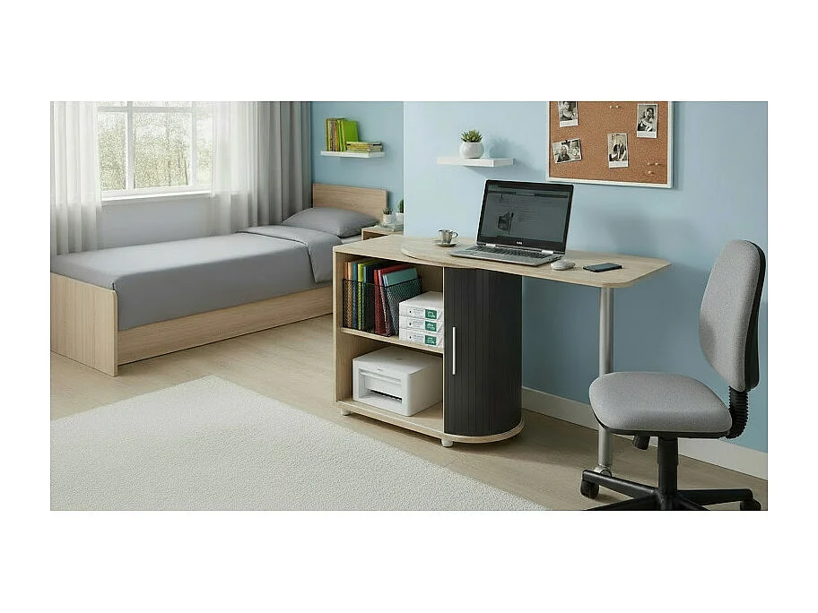 Bureau Pivotant et Meuble de Rangement Chêne 2 Niches 77 x 71,7 x 47 cm - Coloris: Noir