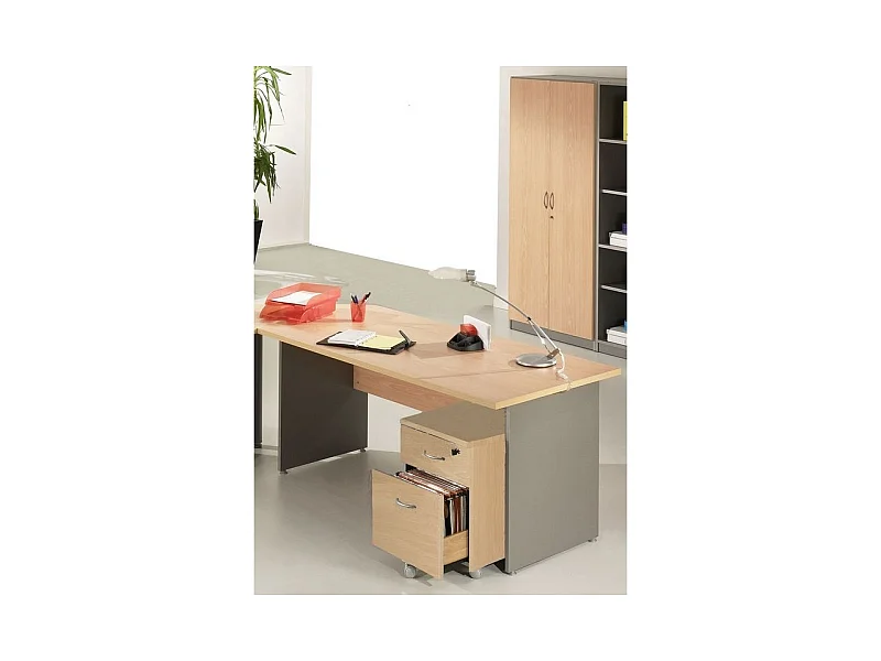 Pack Bureau + Caisson + Armoire Hêtre Alu