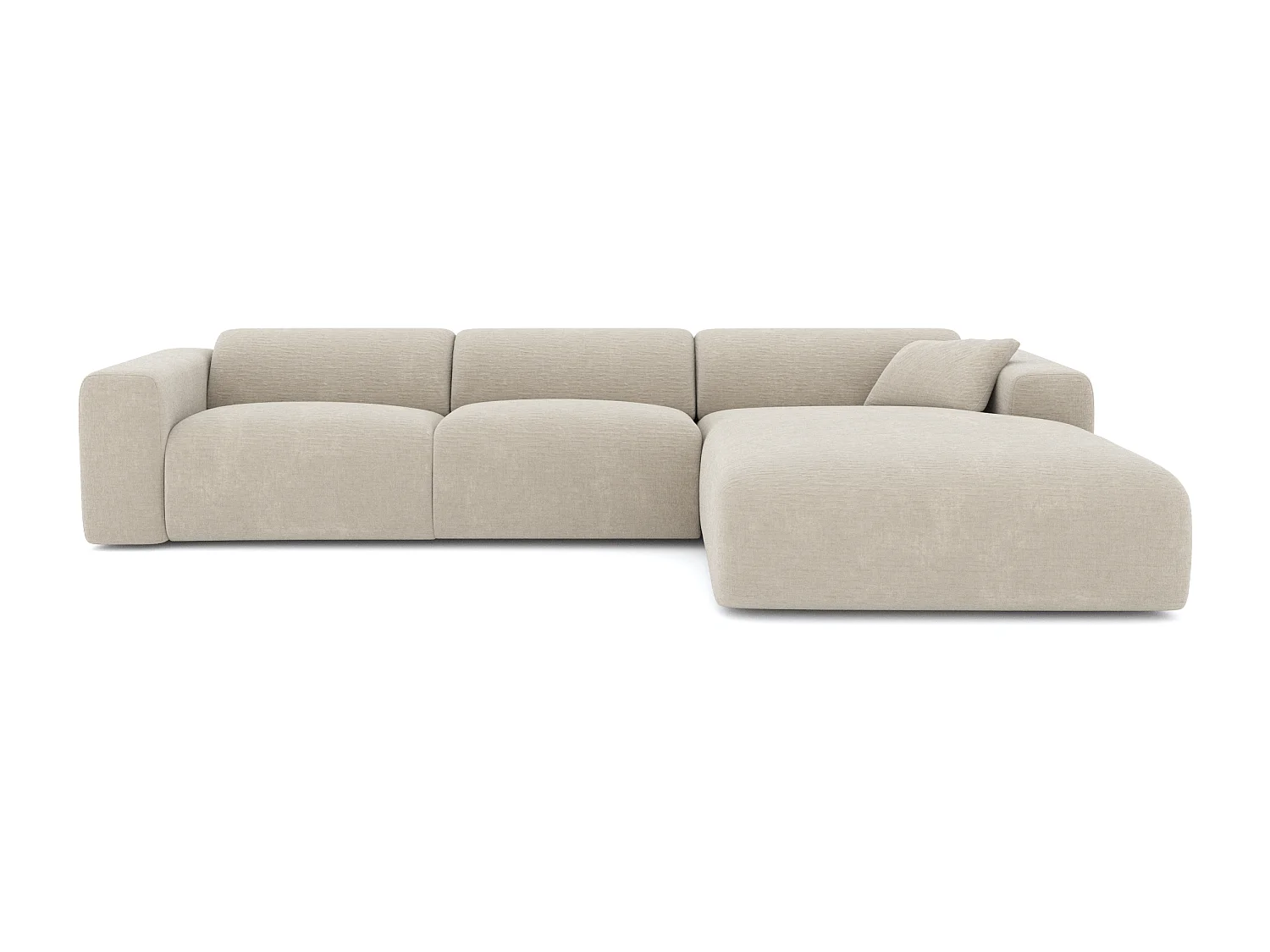 Canapé grand angle droit 5 places MYRA en velours texturé beige