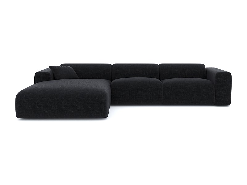Canapé grand angle gauche MYRA 5 places en velours texturé anthracite foncé