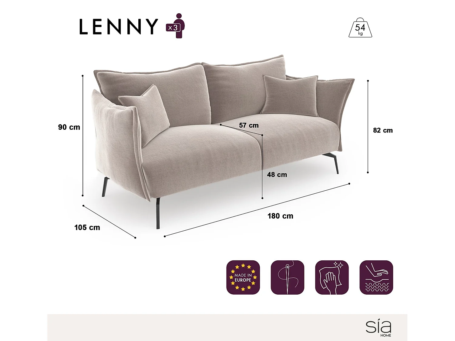 Canapé 3 places tissu effet cuir vintage cognac