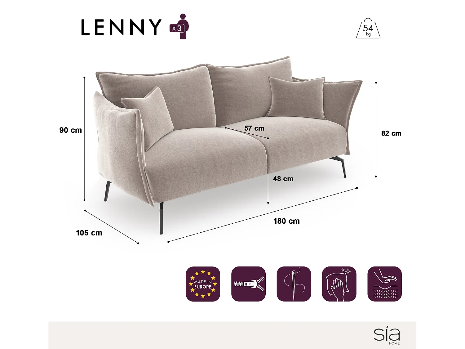 Canapé 3 places tissu effet cuir vintage cognac