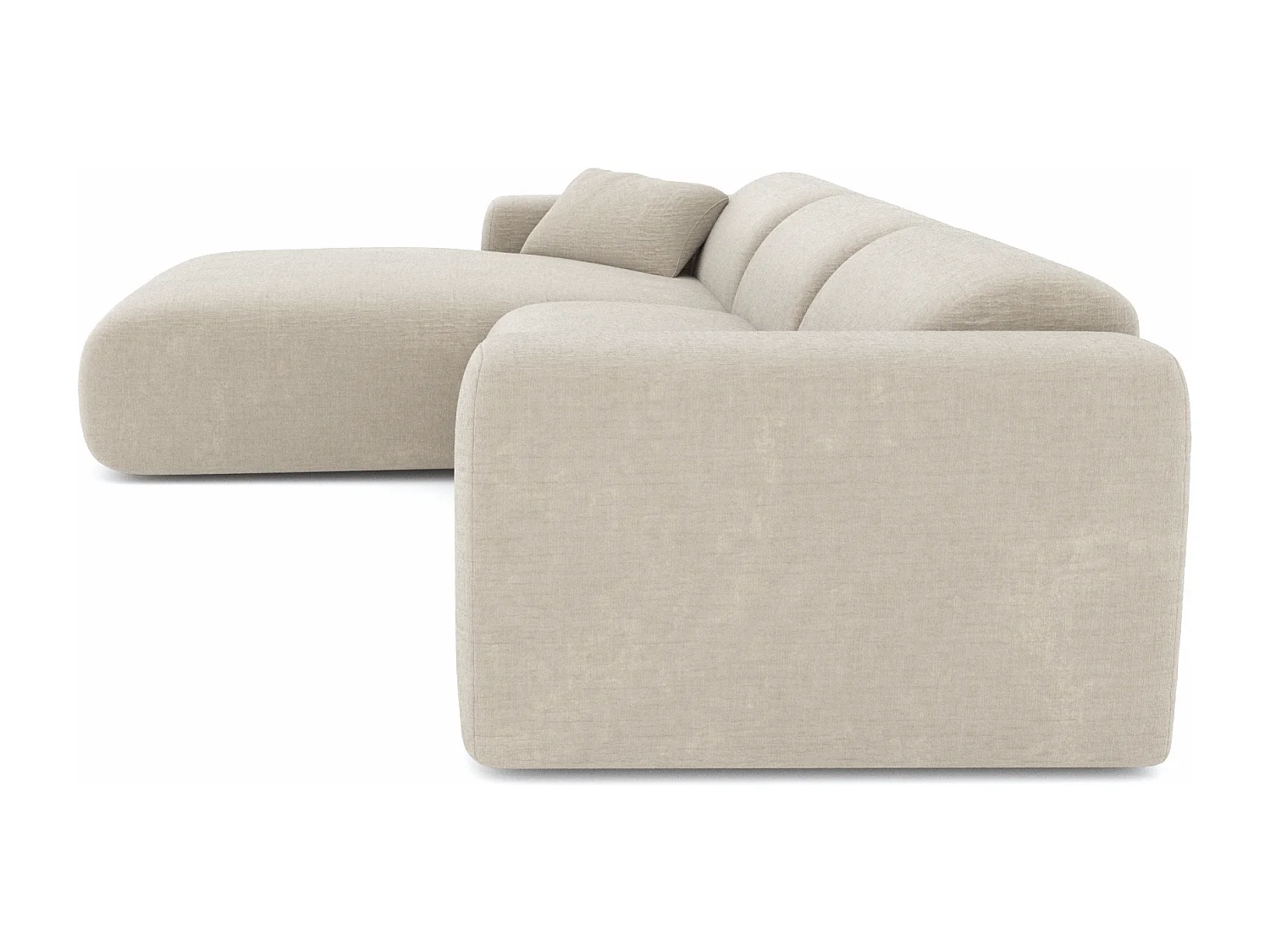 Canapé grand angle gauche velours à motifs beige MYRA