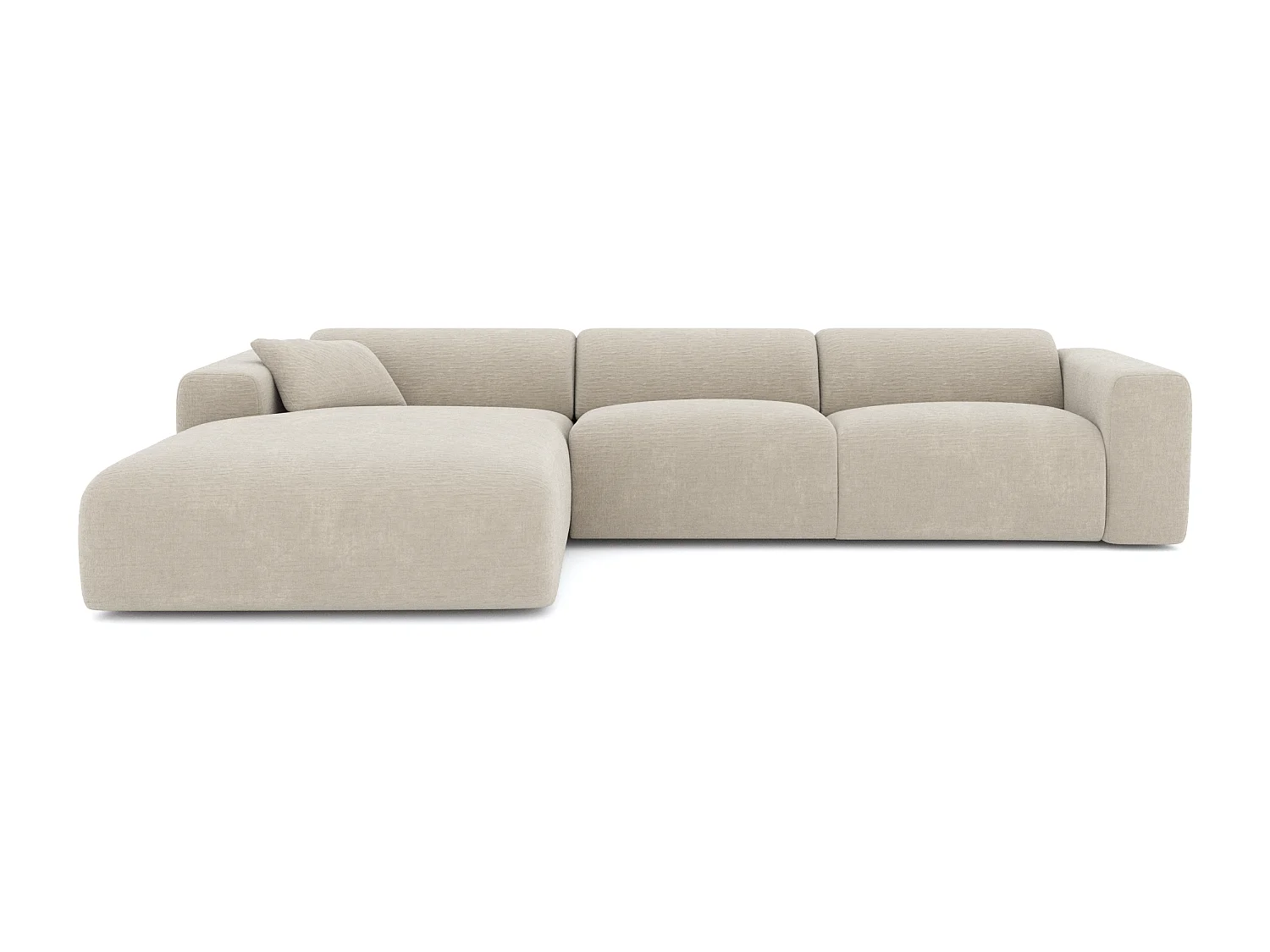 Canapé grand angle gauche 5 places MYRA en velours texturé beige