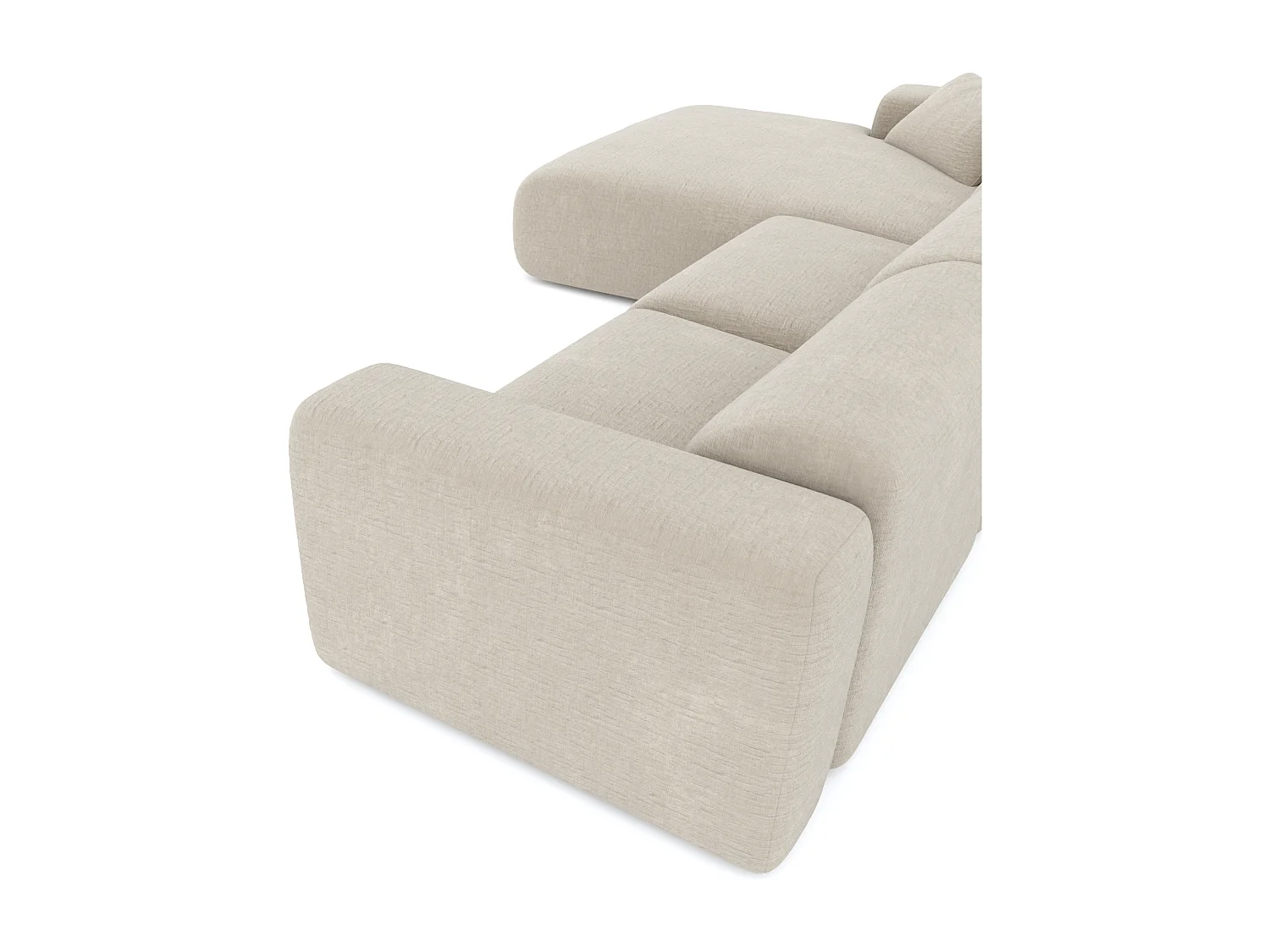 Canapé grand angle gauche 5 places MYRA en velours texturé beige