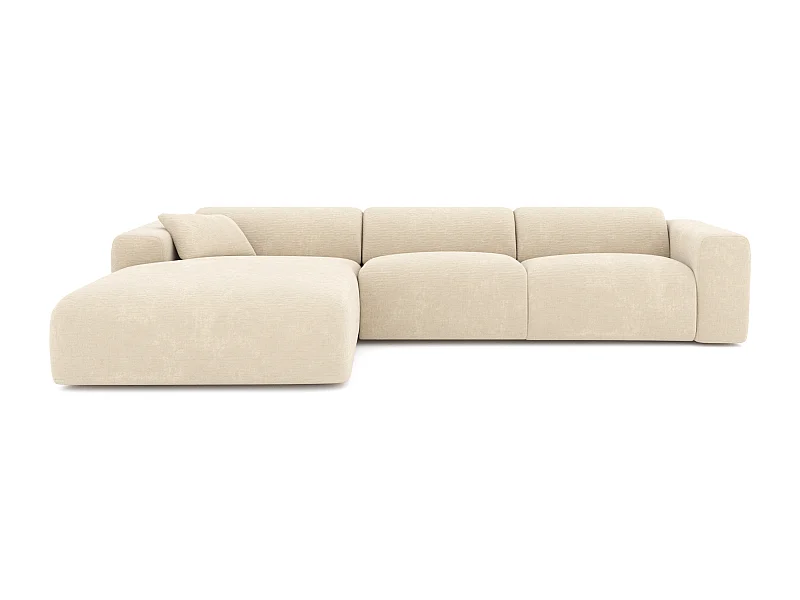 Canapé grand angle gauche velours à motifs crème MYRA
