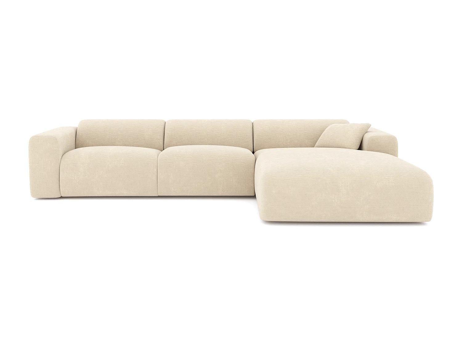 Canapé grand angle droit 5 places MYRA en velours texturé crème