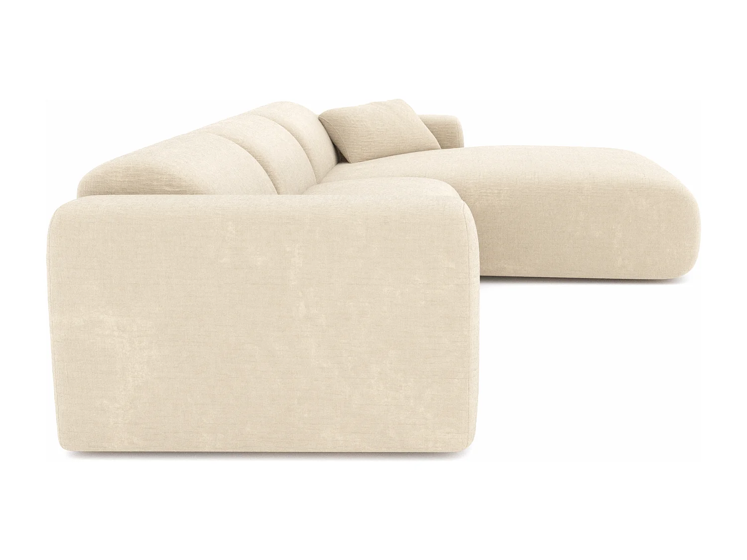 Canapé grand angle droit 5 places MYRA en velours texturé crème