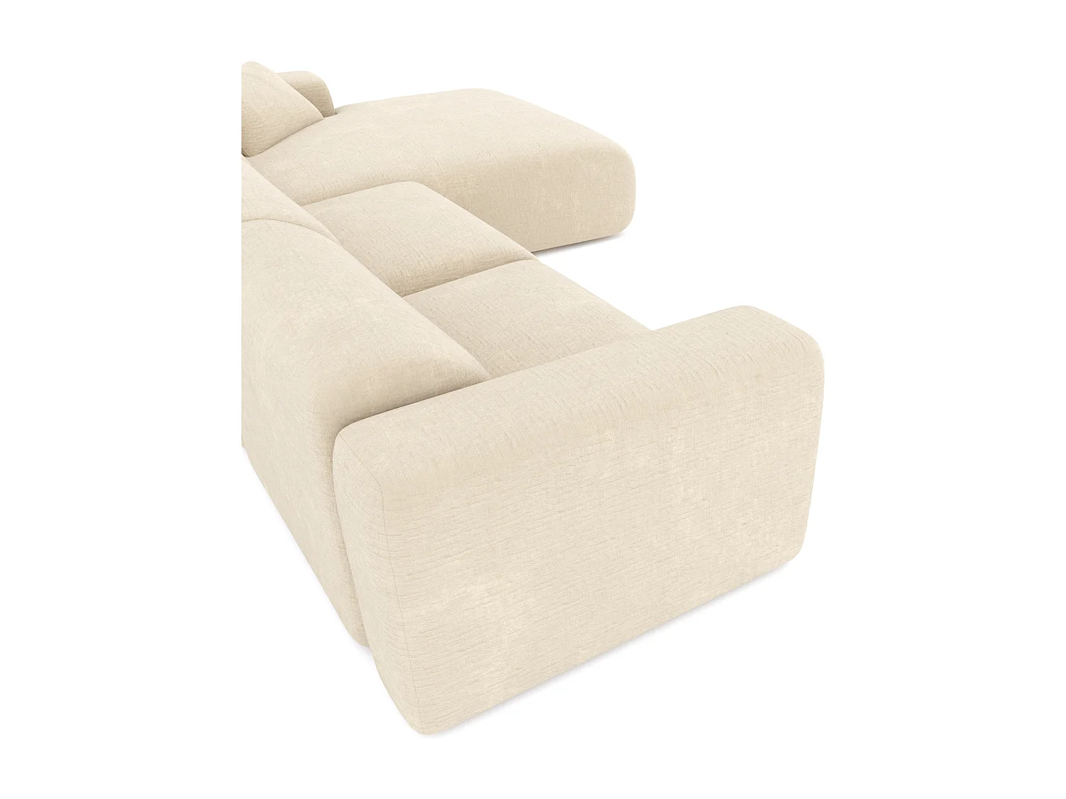 Canapé grand angle droit 5 places MYRA en velours texturé crème