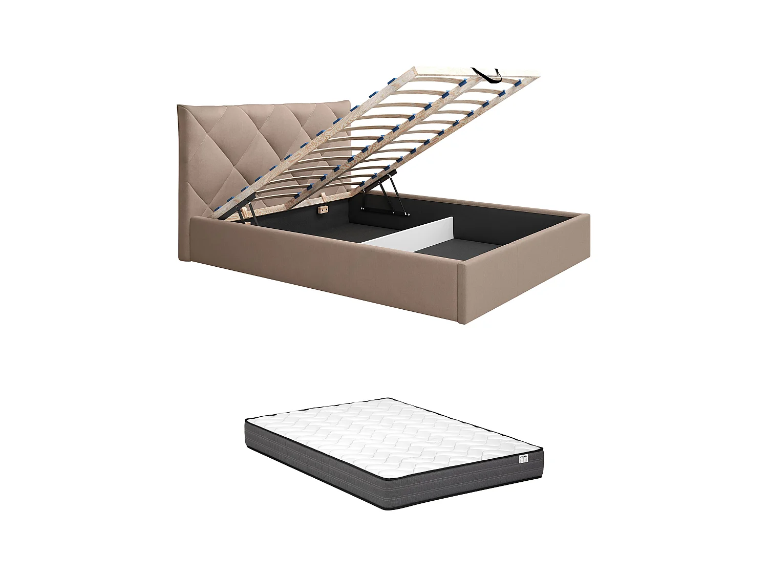 Bed met opbergruimte 160 x 200 cm - Velours - Beige + matras - STARI van Pascal Morabito