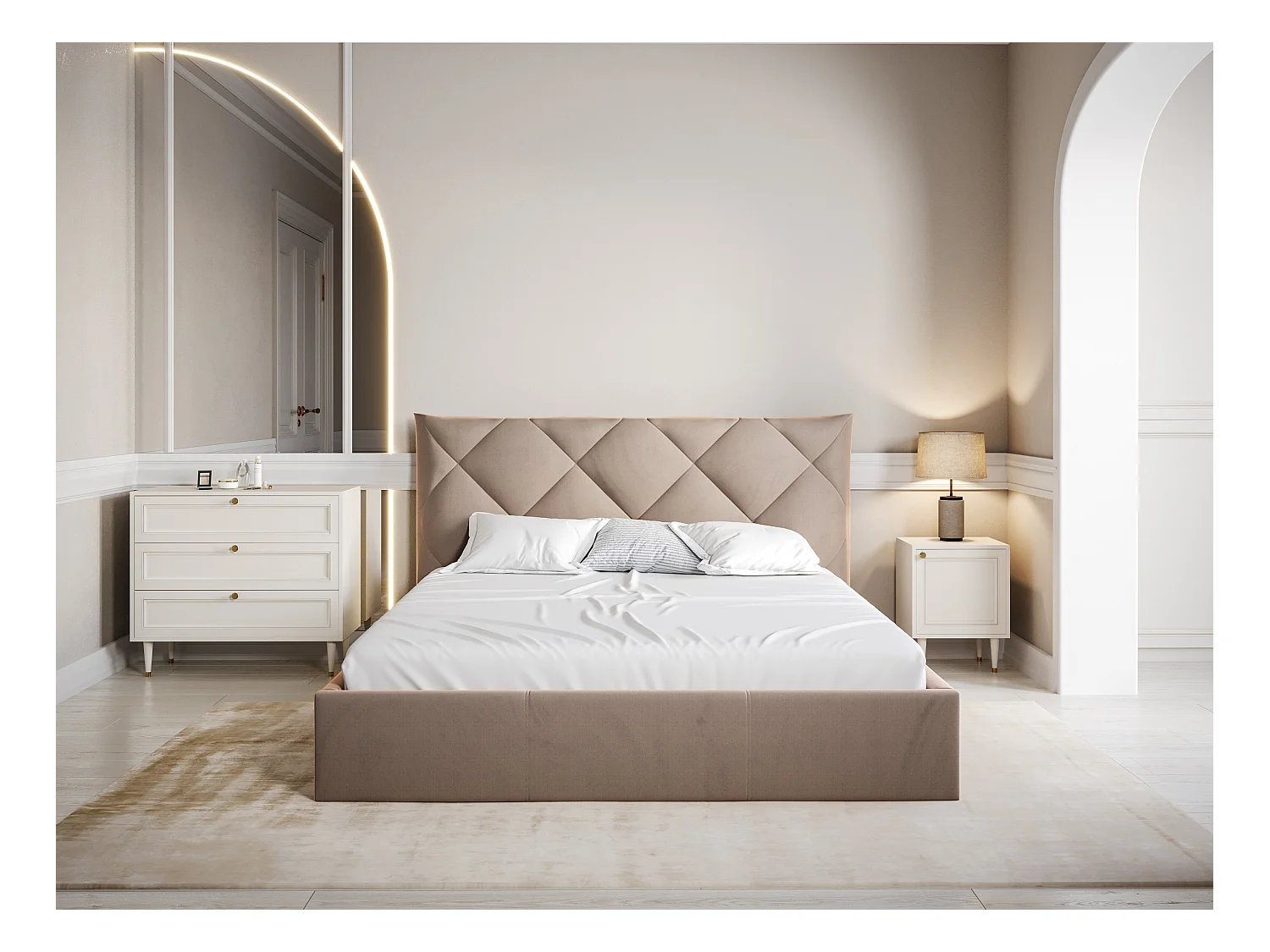 Bed met opbergruimte 160 x 200 cm - Velours - Beige + matras - STARI van Pascal Morabito