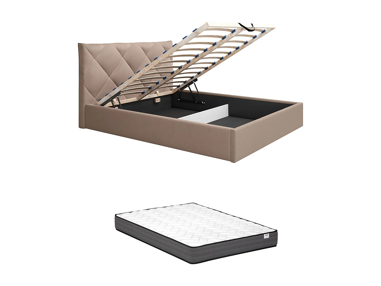 Lit coffre 160 x 200 cm - Velours - Beige + Matelas - STARI